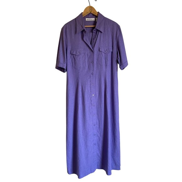 NWOT Serengeti Catalog Rayon Linen Blend Purple Button Front Shirt Dress Maxi Sh - Picture 1 of 9